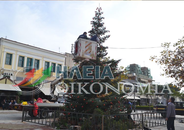 Πύργος: Στολίστηκε το Χριστουγεννιάτικο δέντρο στην κεντρική πλατεία