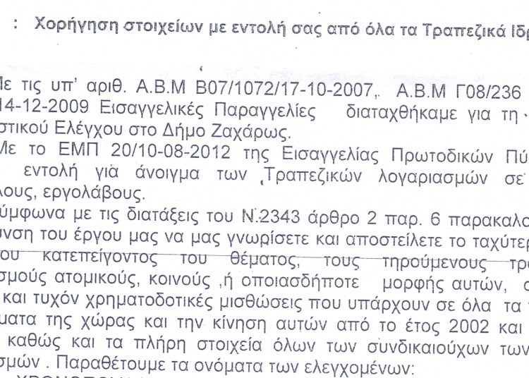 Άνοιγμα τραπεζικών λογαριασμών για δήμαρχο, αντιδημάρχους, ιδιοκτήτη εφημερίδας και τοπικούς παράγοντες του Νομού Ηλείας