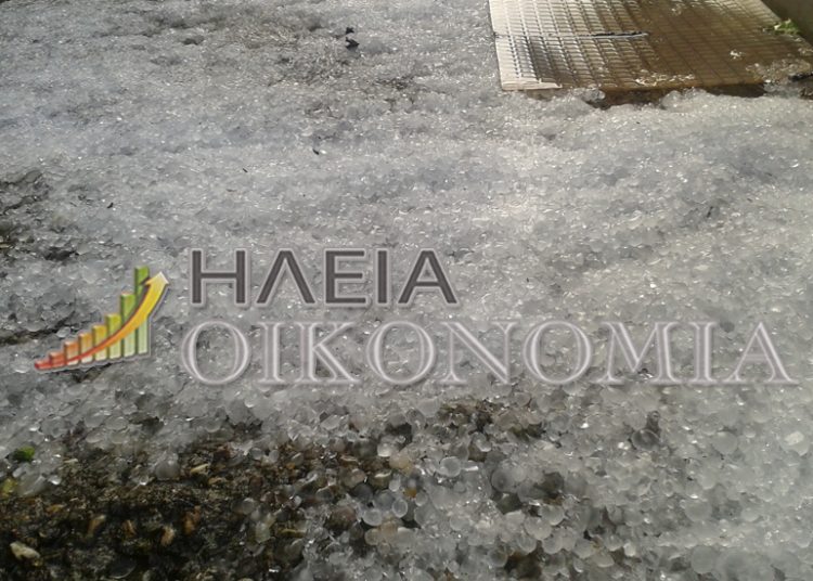 Έντονη χαλαζόπτωση στον Πύργο τώρα