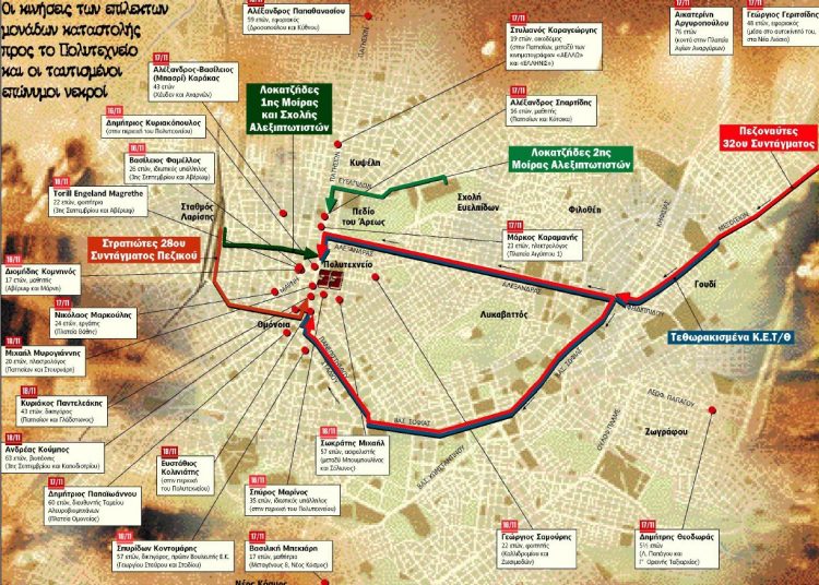 Η λίστα με τους 24 νεκρούς του Πολυτεχνείου και ο χάρτης του θανάτου – Ο Βασίλειος Φάμελος από τον Πύργο