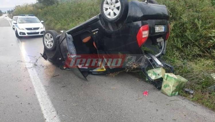 Καρμανιόλα Πατρών – Πύργου: Στιγμές αγωνίας για μητέρα και το παιδί της – Ανετράπη το αυτοκίνητό τους (ΦΩΤΟ)