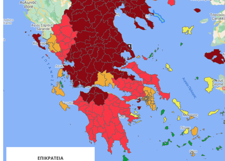 Επιδημιολογικός χάρτης κορωνοϊού: Έμεινε στο επίπεδο “4” η Ηλεία – 27 Π.Ε. στο “5”