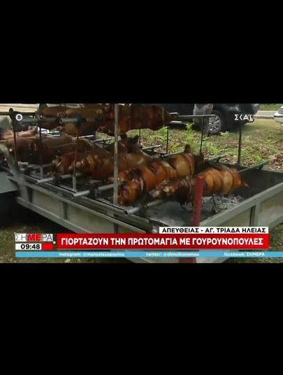 Ηλεία: Πρωτομαγιάτικο έθιμο με γουρουνοπούλες – Πήραν φωτιά οι σούβλες στην Αγία Τριάδα