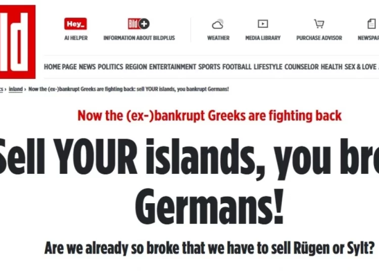 Bild: «Χρεοκοπημένοι Γερμανοί πουλήστε τα νησιά σας – Οι Έλληνες αντεπιτίθενται»
