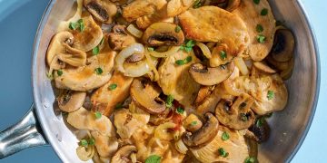 Κοτόπουλο με μανιτάρια και μπίρα