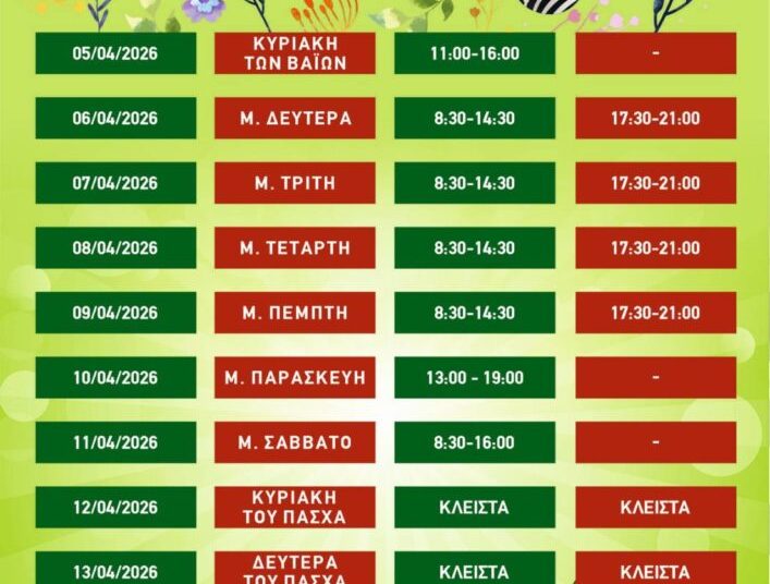 Το εορταστικό ωράριο καταστημάτων περιόδου Πάσχα σε Πύργο και Αμαλιάδα